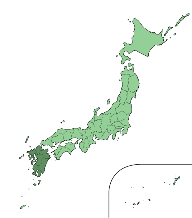 Mappa del Giappone con evidenziata la regione di Kyushu.