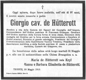 Necrologio di Georg von Hütterot - 1910